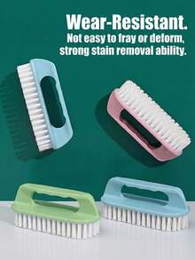 1PC Multifunctional Laundry Brush With Handle, Soft Bristle Shoe Scrub Brush For Sneakers & Clothes, Ergonomic Grip Cleaning Tool For Bathroom, Floor & Sink, Household Stain Remover Gadget, Durable Washing Accessories For Collars Cuffs - 顏色隨機 - 查看 3
