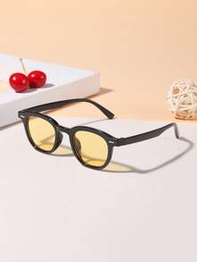 1副男女童（4-7岁）复古圆形轻便时尚眼镜，适合游乐园游玩