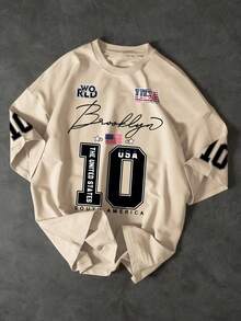 K-GLORY Men's Casual Versatile Simple English Slogan & 10 Graphic Print Short Sleeve T-Shirt - Apricot - View 3