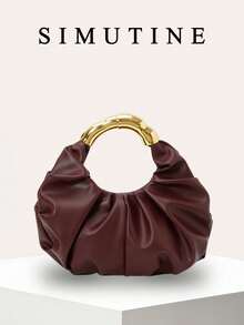 SIMUTINE Bolso de mano único y de alta calidad con forma de nube para mujeres, nuevo bolso plegado de estilo elegante para llevar debajo del brazo, bolso de mano pequeño y de moda, material de PU, adecuado para uso diario, compras, ir al trabajo y la universidad - Burdeos - Ver 2