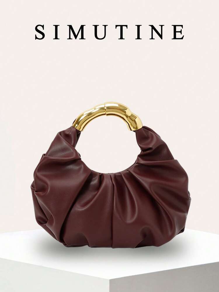SIMUTINE Unique High-Quality Cloud-Shaped Handbag For Women, New Stylish Pleated Underarm Bag, Fashionable Hand-Held Small Purse, PU Material, Suitable For Daily Use, Shopping, Commuting, Work, And University - Burgundy - View 2