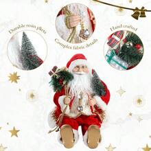 Hand Crafted Realistic Genial Santa Claus, 2025 Style Christmas Decoration, Red Sitting Pose, 18 Inch Statue - Đỏ - Xem 3