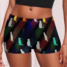 Pantalones cortos coloridos con estampado de silueta de gato para mujer, sin costuras, suaves, elsticos, para mujer, multicolor - inicial - Ver 2