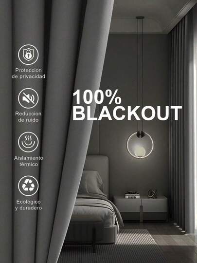 Cortina para habitación Blackout 100% Opaca con Revestimiento Negro 137x240cm/137x160cm, 1 pieza. – 100% Bloqueo de Luz, Aislante y Decorativa