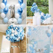 46pcs White & Metallic Blue Balloons, 10/12 Inch White/Clear Glitter Confetti Latex Balloons, Champagne Gold Metallic Finish Party Balloons With Ribbons, Suitable For Birthday Decor, Boho Wedding, Baby Shower, Engagement Anniversary Celebration - Multicolor - View 7