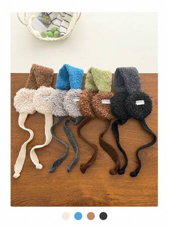 1pc Fleece-Lined Knitted Headband With Ear Flaps, Warm And Cozy For Women In Winter