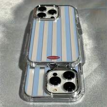 Blue striped pattern couple phone case, electroplated metal border phone case, suitable for  17, 16, 15, 14, 13 ProMAX OPPO Honor VIVO fashion  full surround anti drop protective case couple phone case, shockproof phone accessories, electroplated phone case, fashion  case, durable phone case, anime fans - transparente - Ver 1