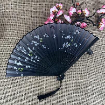 مروحة قابلة للطي على الطراز الصيني القديم، قطعة ديكورية ذات تصميم صدفي، مناسبة لتصوير الصور