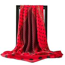 Women's Large Square Satin Scarf 90x90 Chic Polyester Printed - Red - View 4