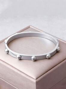 1pc Minimalist 18K Gold Plated Stainless Steel Bracelet With Semi-Circular Decor, Unisex Jewelry Accessory Suitable For Daily And Holiday Wear - Hemispherical Decoration - View 14