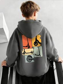 1pc Tween Boys' Casual Printed Pullover Sweatshirt, Thermal Lined, Long Sleeve, Autumn/Winter - Dark Grey - View 7