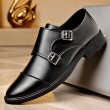 Men's Formal Business Buckle Dress Loafers - Slip-On Soft Sole, Versatile Dress Shoes - Black - View 2