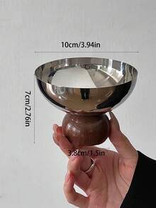 1个不锈钢矮脚碗，中世纪圆形木质带脚甜点杯，水果布丁碗，冰淇淋碗，高端风格，适合摄影 - 銀色 - 查看 2