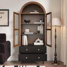 Chest Of Drawers With Adjustable Shelves, Modern Retro Curved Glass Storage Unit, Adjustable Shelves, Luxury Sideboard - Nature - View 2