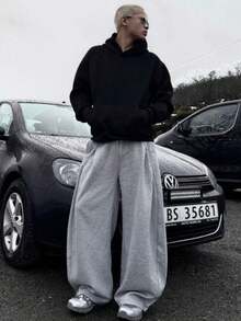 Relaxed Fit Casual Sweatpants, Loose Straight Leg Sports Trousers For Men & Women, New Autumn Collection - Grey - View 2