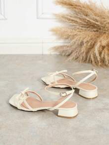 Sandalias de mujer con múltiples correas, lazo, punta abierta, hueco y tira trasera, tacón bajo cómodo y versátil, suela antideslizante y tacón grueso tipo romano, para looks de verano - Beis - Ver 6