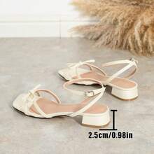 Sandalias de mujer con múltiples correas, lazo, punta abierta, hueco y tira trasera, tacón bajo cómodo y versátil, suela antideslizante y tacón grueso tipo romano, para looks de verano - Beis - Ver 8