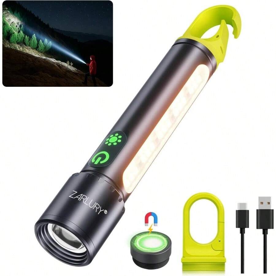 Linterna Recargable de Alta Potencia COB, Lampara Tactica Sper Brillante 9 Modos, Magntica, Impermeable y Ajustable para Hogar, Campamento y Senderismo - inicial - Ver 1