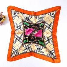 Women's Large Square Satin Scarf 90x90 Chic Polyester Printed - Orange - View 2