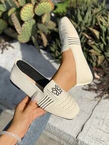 Mocasines de punto con punta cuadrada y lazo de mariposa, zapatos casuales versátiles y transpirables - Chantilly - Ver 4