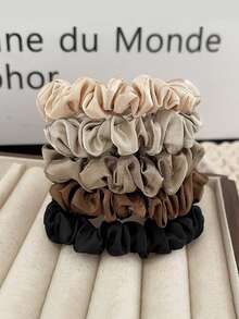 5pcs Women's Fabric Pleated Satin Hair Scrunchies, Elegant Minimalist Design, Elastic Hair Ties Suitable For Ponytails And Buns, Daily Use ,Scrunchy Hair Ties - Multicolor - View 3