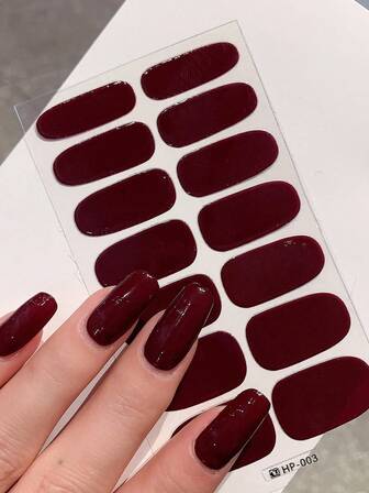 1pc New Solid Color Full Nail Art Stickers, Waterproof Removable Nail Stickers, Women Nail Art Decals, Self-Adhesive Nail Stickers, Easy To Use, Suitable For Holiday, Party, Birthday Gift