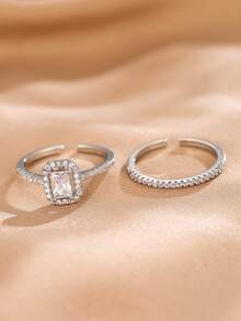 2 Stücke modische, vielseitige Ringe für Frauen mit eingelassenen Silber-Kubikzirkonia, Partnerringe, verstellbare offene Ringe, Hochzeits-/Verlobungsringe, Alltagsschmuck Geschenk, Saudi-Nationalfeiertag Geschenkartikel, Saudi-Werbekatalog, Freundin Geschenk