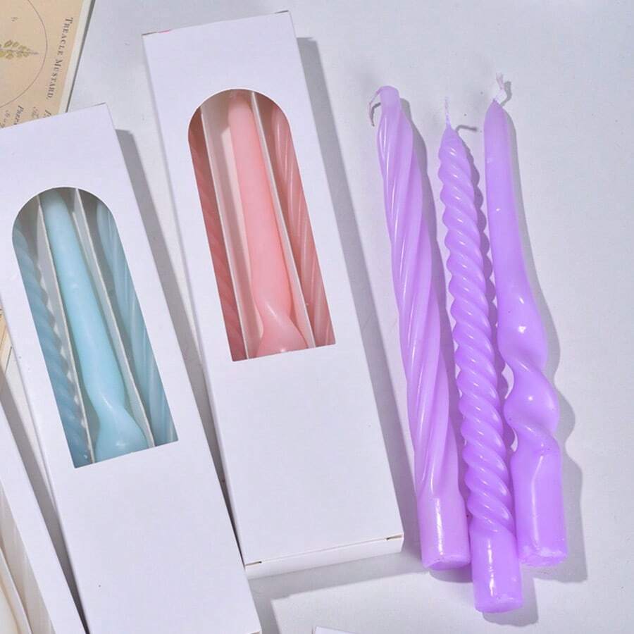 3pcs, 25cm/9.84in, 2.2cm/0.87in, Multi-Color Spiral Twisted Candles, Suitable For Various Festivals, Gifts, Birthdays, Weddings, Parties, Home Lighting - Multicolor - View 1