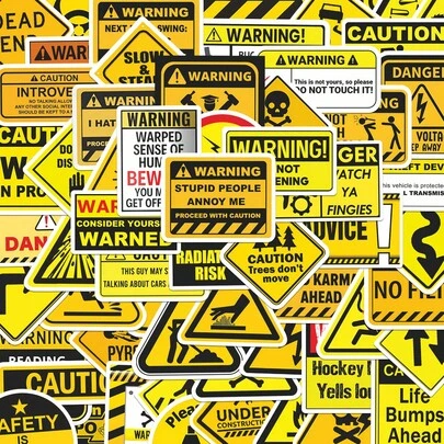 60 piezas Pegatinas de señal de advertencia - Pegatinas de grafiti impermeables de vinilo, adecuadas para portátiles, tazas de agua, cuadernos, maletas, etc. - Regalos de manualidades DIY de diversión de dibujos animados