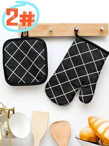 2pcs Printed Heat Resistant Gloves & Printed Heat Resistant Pad, Silicone Insulation Mat - Black - View 8