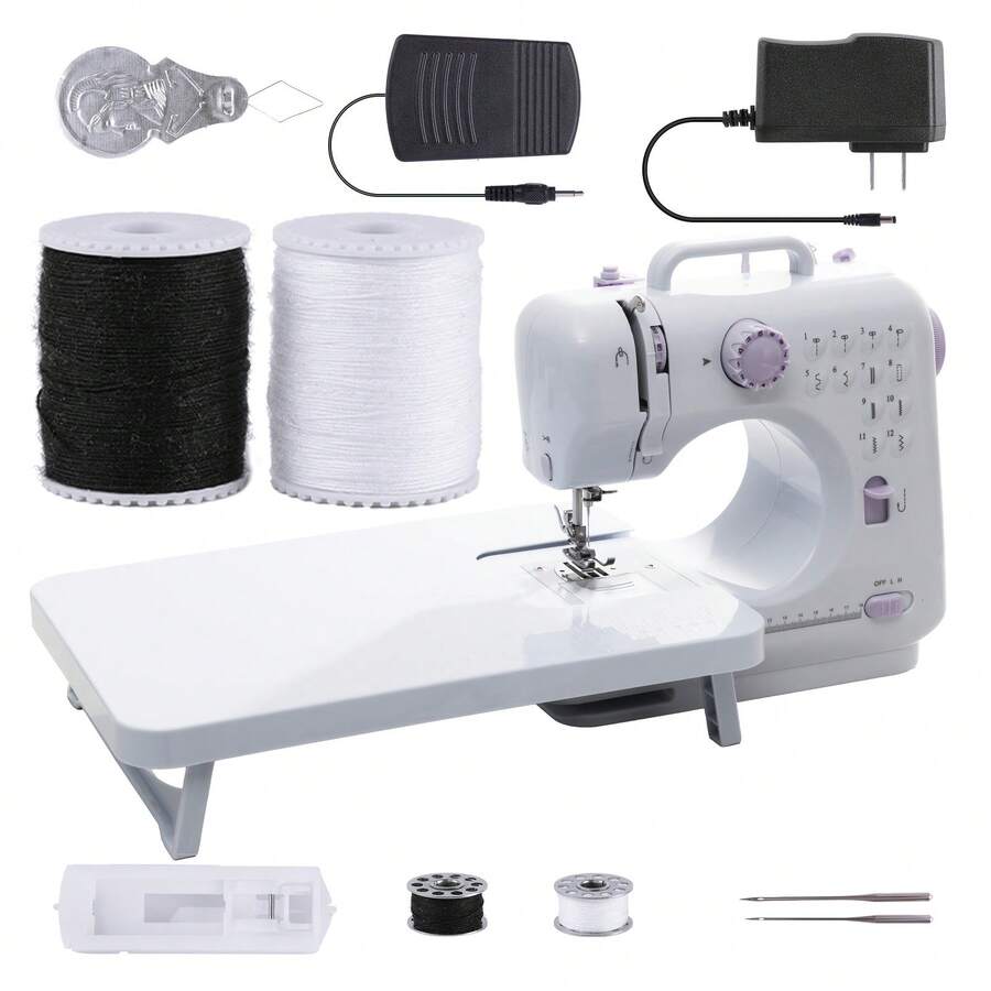 Senmeo Portable Electric Sewing Machine Pro, Lightweight Compact Easy To Use, 12 Stitches Patterns Adjustable Speed Overlock, For Parents Beginners Hobbyists, Perfect For Repair DIY Crafting - 粉紅色+可伸縮桌子 - 查看 1