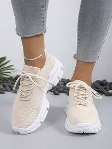 新款透气轻便网面针织系带休闲鞋，可水洗女士运动鞋、跑步鞋、步行鞋、公路鞋