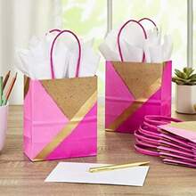 Hallmark 5EGB6201 Paquete de 8 bolsas de regalo pequeñas con mango rígido (color blanco)(rosa, dorado) - Multicolor - Ver 2