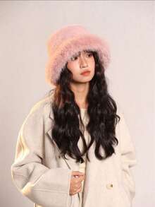 1pc Faux Fur Women Bucket Hat, Warm Fluffy Winter Hat For Casual Outings, Travel, Ear Protection, Bucket Hat, Mongolian Hat - Multicolor - View 1
