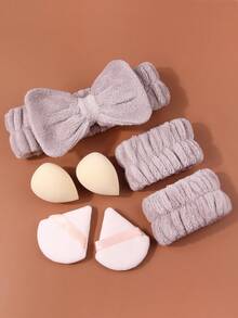 17pcs Practical Makeup Brush Set - Face Powder Brush, Blush Brush, Contour Brush, Concealer Brush, Eyeshadow Brush Set & Dry/Wet Makeup Sponge Puff, Fan Brush & Soft Headband Wristband - Multicolor - View 7