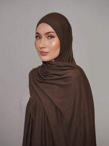 3pcs Jersey Hijabs Value Pack, Upgraded Edged Classic Solid Color Silky Cotton 170*60cm Long Scarf Instant Head Cover Shawl, Suitable For Daily Casual, Outdoor, Gift - Brown-light Khaki-coffee - View 5