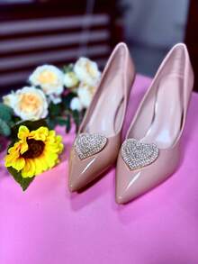 1 Pair Detachable Fully Rhinestone Heart Shaped Shoe Clips - Gold - View 7