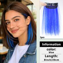 8 Inch Clip-In Highlight Hair Extensions - Multi-Color High Temperature Synthetic Hair Extensions, Suitable For Short Hair, Easy To Wear, Suitable For Christmas And Music Festivals (Vibrant Colors, 1 Piece) - Multicolor - View 12