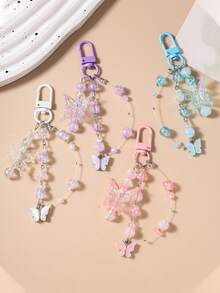 1pc Beaded Keychain, Butterfly Keyring, Bag Charm - Multicolor - View 1
