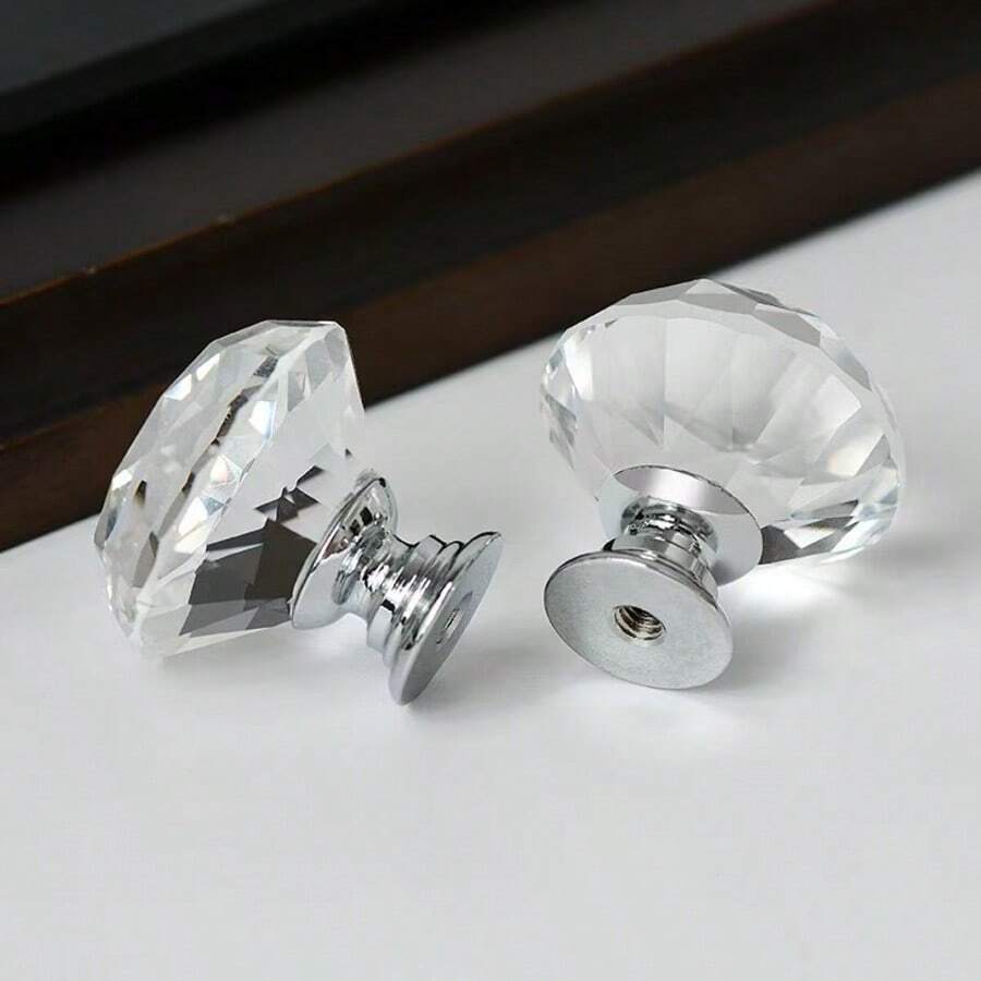 10pcs/2pcs/5pcs Round Design Crystal Glass Knob - Gold Finish Cabinet Hardware, Drawer, Cabinet, Wardrobe Door, Dressing Table Door Handle, Drawer Pull, Suitable For Bedroom Decoration, Home Decoration, Room Decoration, Applicable To Cabinet Doors, Cabinets, Drawers, Wardrobe Doors, Dressing Tables, Handles, Diamond Style Pull, - Multicolor - View 1