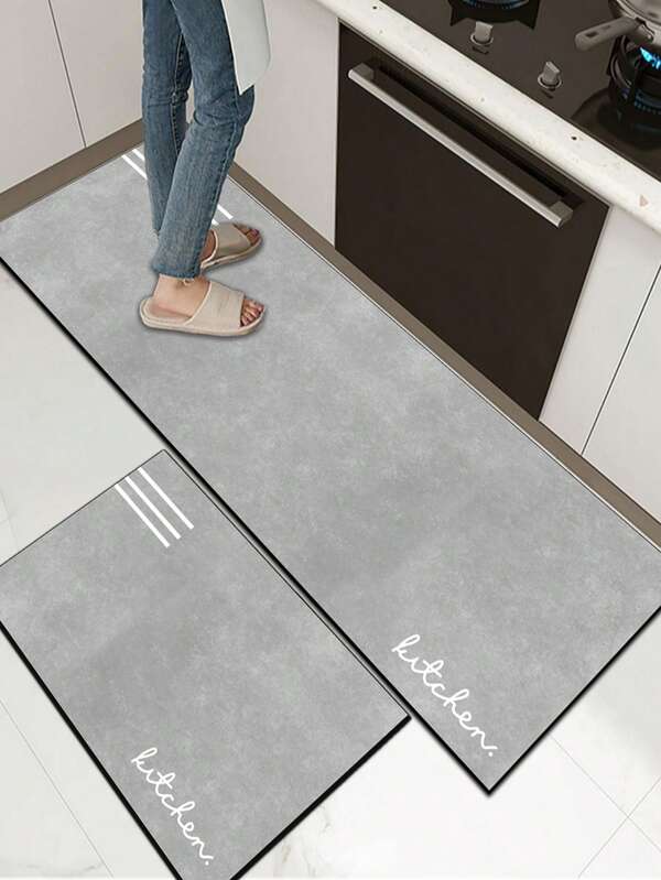 [HOT!!!] 1pc Soft Rubber Kitchen Mat, 3.5mm Thick Kitchen Rug, Gray Letter Minimalist Style Water-Absorbing Kitchen Mat Large Carpet, Can Be Self-Cut To Fit Kitchen Size, Surface Fabric Material, Middle Sponge Layer, Bottom Rubber Layer, Suitable For Kitchen Rugs, Kitchen Decor, Wedding Decor, Home Decor, Bathroom Mat, Doormat, Laundry Room Mat, Hallway Carpet, Living Room Mat, Etc.