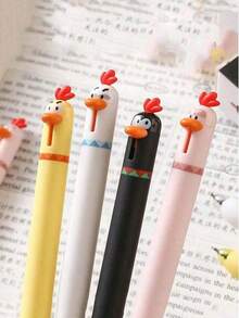 4pcs Cute Chick-Shaped Ball Pen, Neutral Pen 0.5mm,Quick-Drying Black Pen For Study - One Size - View 1