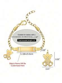Personalized Mini Bear Bracelet (1 Piece) - Gold-Plated Stainless Steel Interlocking Chain, Customizable With Name/Date, Perfect Gift For Birthdays/New Year's Eve/Valentine's Day, Versatile Jewelry For Daily & Special Occasions, Cute Bear Pendant, Durable & Comfortable, Year-Round Wear, Stylish & Meaningful Keepsake