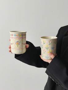1 pieza Taza de café de cerámica hecha a mano, de estilo sencillo y elegante, serie clásica con relieve floral, taza de té y café exquisita, adecuada para el hogar, restaurante y cafetería, con un diseño gracioso y personalizado, perfecta para disfrutar del desayuno, el té y el café, también un regalo ideal para cumpleaños y diversas ocasiones. - Multicolor - Ver 10