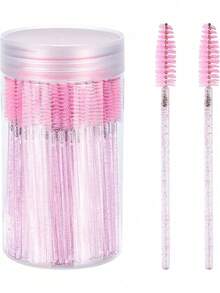 100pcs Disposable Mascara Wands, Crystal Eyebrow Brush (Suitable For Eyelash Extensions), Pink Eyelash Brush (With Storage Box), Eyebrow Brush, Eyeshadow Brush, Spiral Brush - Multicolor - View 5