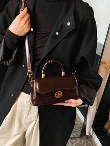 1. Sac carré à rabat, portefeuille mode femme , sac bandoulière avec décoration chaîne - Café - Voir 5