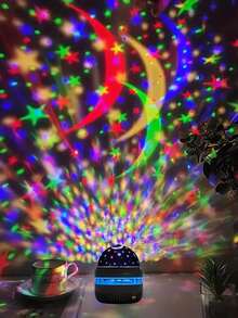 1 pieza Proyector de Luz Nocturna Estrellada Alimentado por USB - Rotación Automática, Lámpara LED Cambiante de Color, Para Dormitorio, Sala de Juegos, Decoración del Teatro en Casa - Regalo Perfecto para Navidad y - Negro - Ver 3