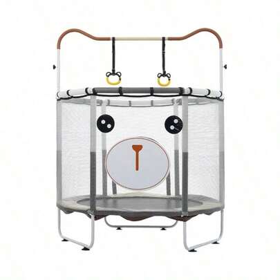 2025新作 クマの形 鉄棒＆トランポリン 子供用 高さ３段階 ベビーサークル 安全ネット付き 安全カバー セーフティネット付き スプリング式 静音 大型 家庭用 室内 スポーツ 遊具 おもちゃ グレー