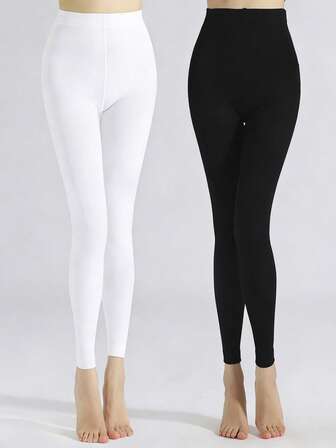 1pc Women's Solid Color Fashion Skinny Leggings, High Stretch Ankle Length Tights