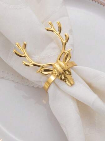4 piezas, Restaurante occidental navideño, Reno navideño, Cabeza de ciervo navideño lindo, Anillo de servilleta, Hebilla decorativa de hotel